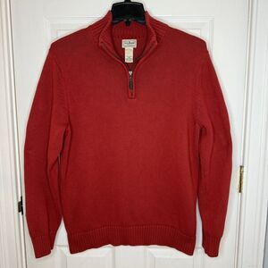 Vintage L.L. Bean Rust Red Cotton Quarter-Zip Pullover Sweater Size Large